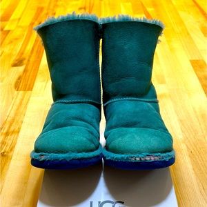 Teal Girls Bailey Bow Ugg Boots, Size 3